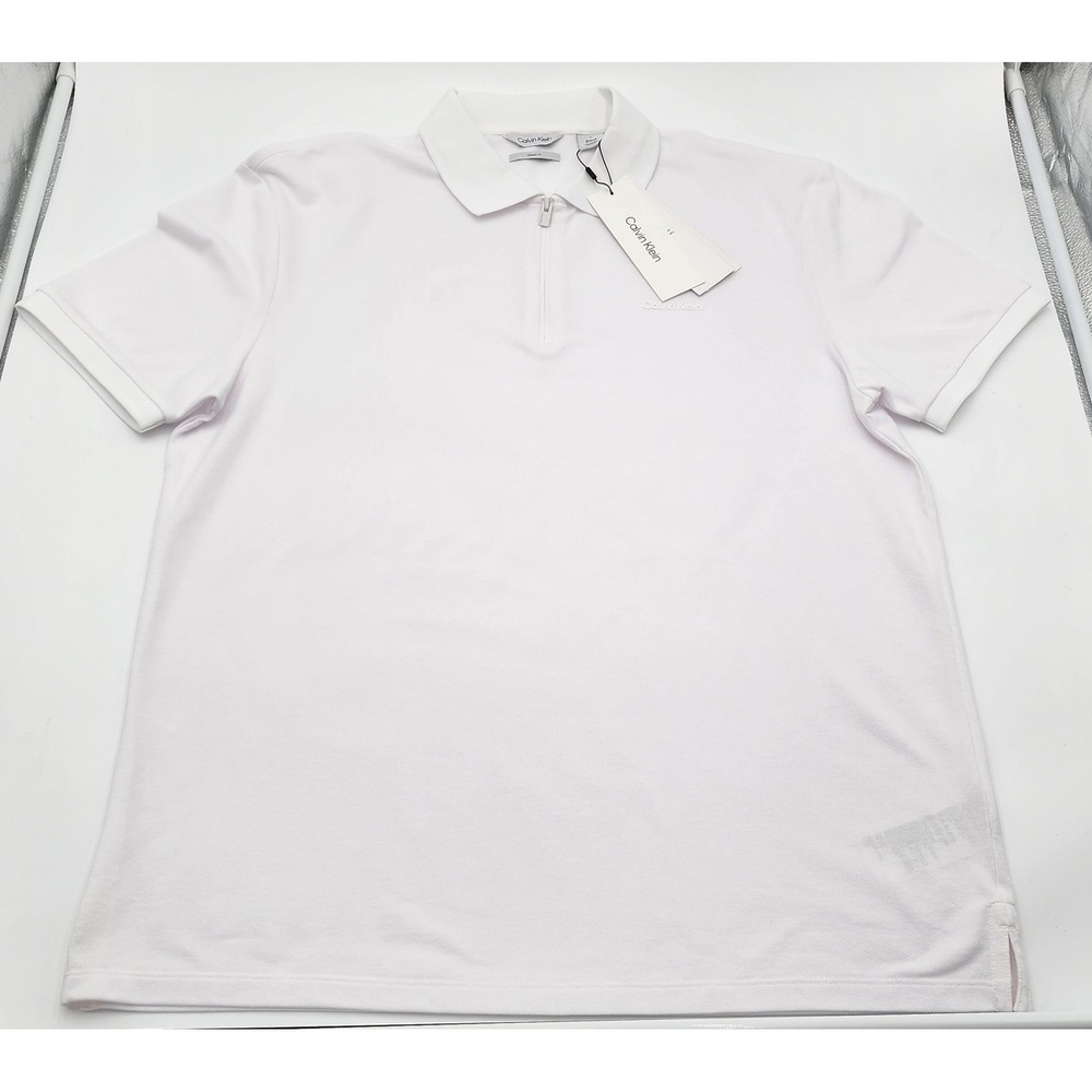 Calvin Klein Polo Shirt Mens M White NWT Classic Fit Quarter Zip Piqué Logo